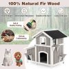 Outdoor 2-Story Wooden Feral Cat House with Escape Door