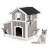 Outdoor 2-Story Wooden Feral Cat House with Escape Door