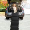 Foldable Dog Ramp 4 Step Collaspible Non Slip Stairs for Car Trucks SUV 176LBS Load Oxford Fabric Steel Ladders with Straps Tether Clip