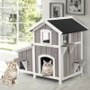 Outdoor 2-Story Wooden Feral Cat House with Escape Door