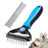 Pet Grooming Brush and Metal Comb Combo, Cat Brush Dog Brush for Shedding