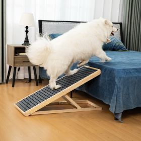 39" Long Wooden Pet Ramp, Folding Dog Cat Ramp with Height Adjustment From 15.8" to 23.6" and Non-Slip Mat for Bed Couch, Natural (Color: Natural)